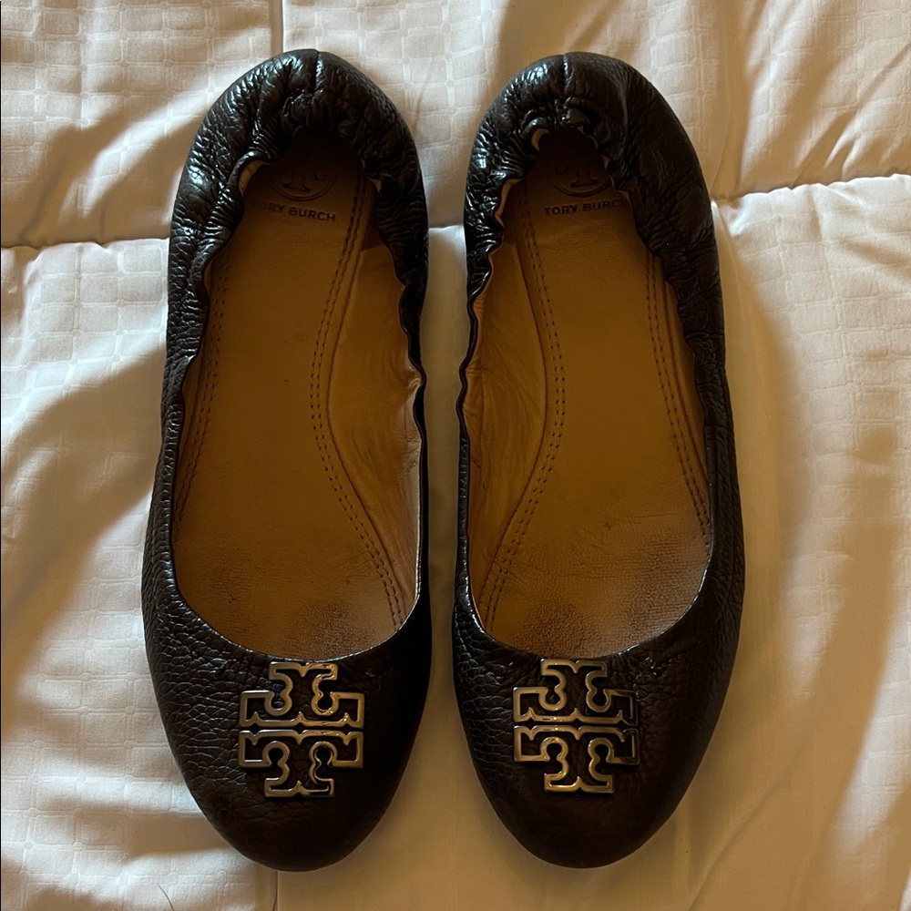 Tory Burch Dark Brown Leather Flats